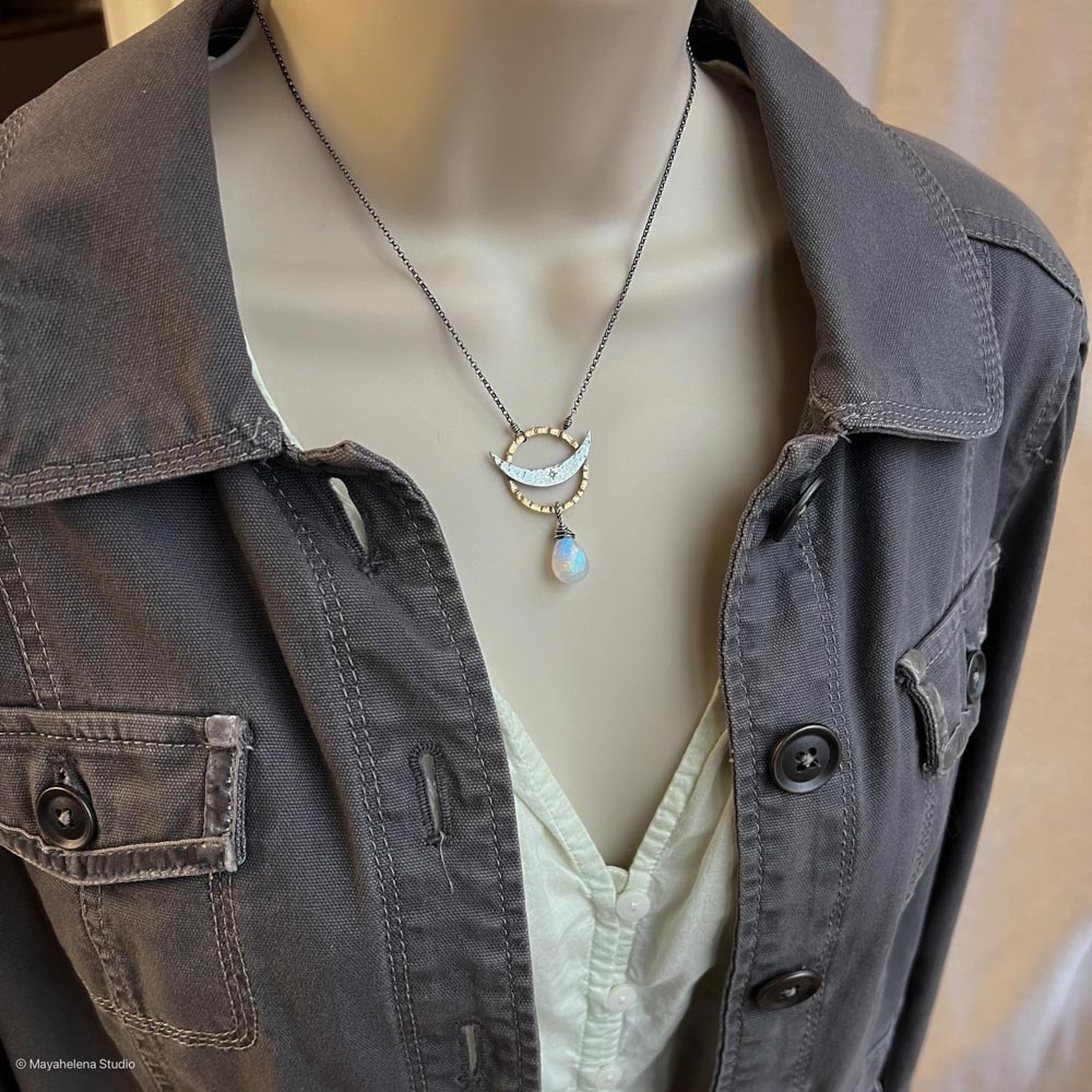 The Eclipse - Moonstone Brass and Sterling Silver Necklace