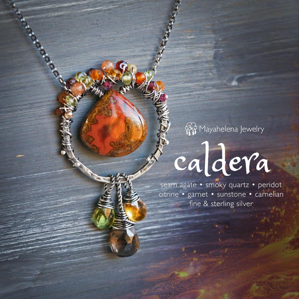 Caldera - Seam Agate, Quartz, Peridot, Citrine Wire Wrapped Sterling Silver Necklace