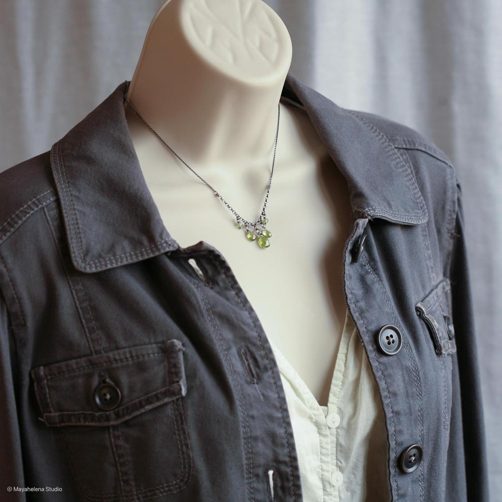 Summer Showers - Peridot Wire Wrapped Sterling Silver Necklace