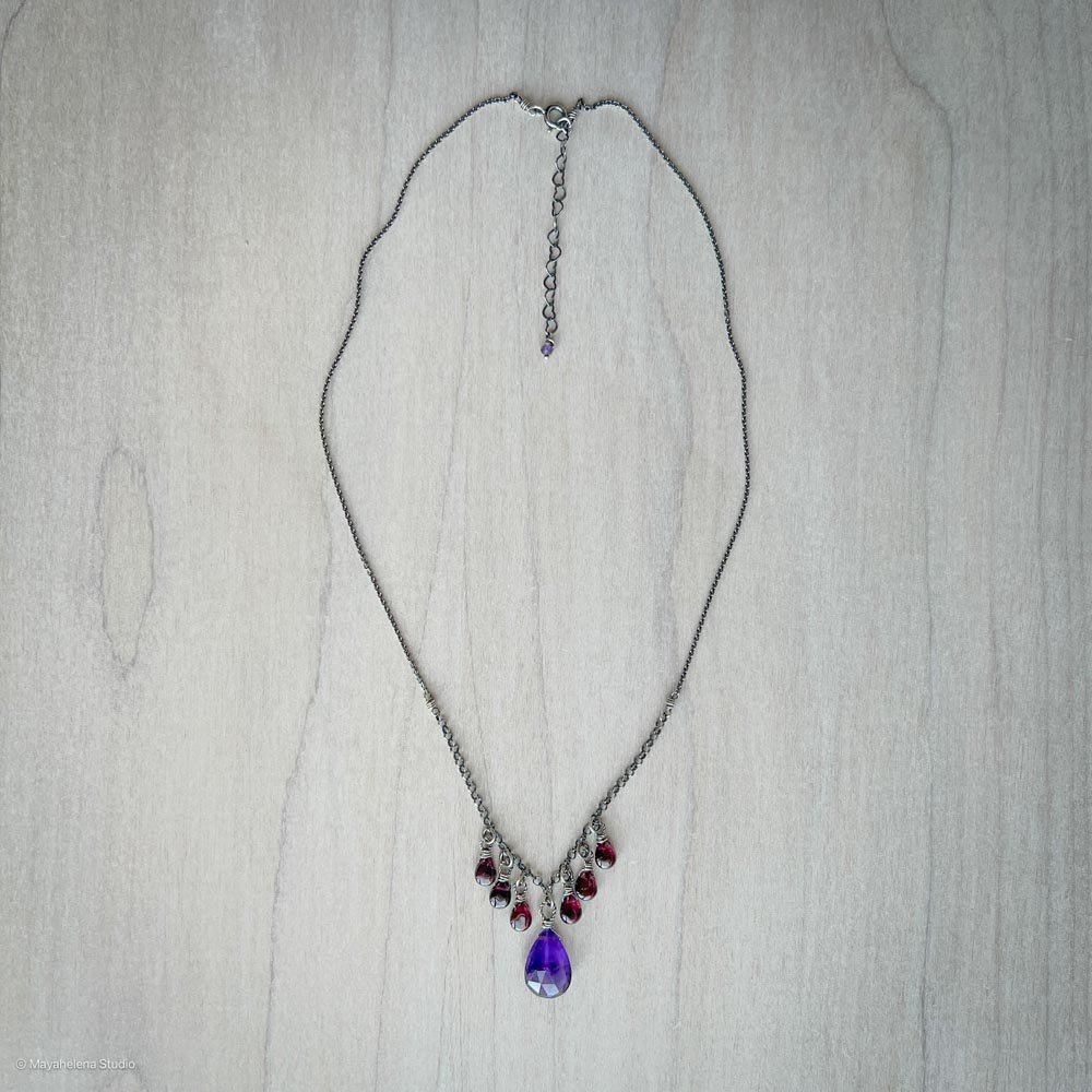 il_fullxfull.6723694587_kzsz.jpg Abundance - Amethyst and Garnet Oxidized Sterling Silver Necklace