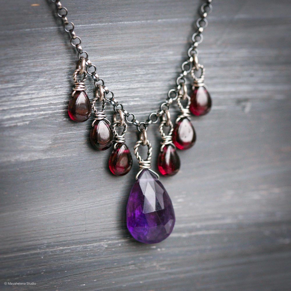 il_fullxfull.6723694595_k0zc.jpg Abundance - Amethyst and Garnet Oxidized Sterling Silver Necklace