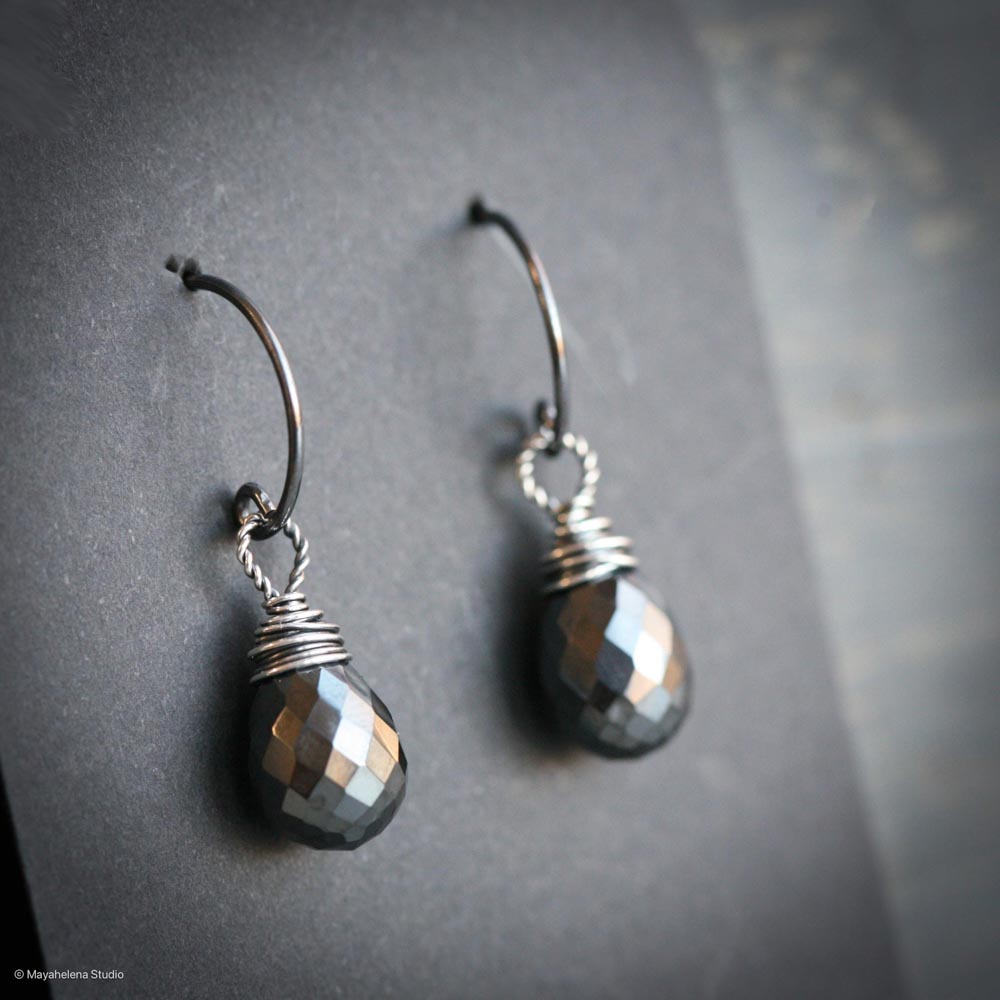 Prevail - Hematite Wire Wrapped Sterling Silver Earrings