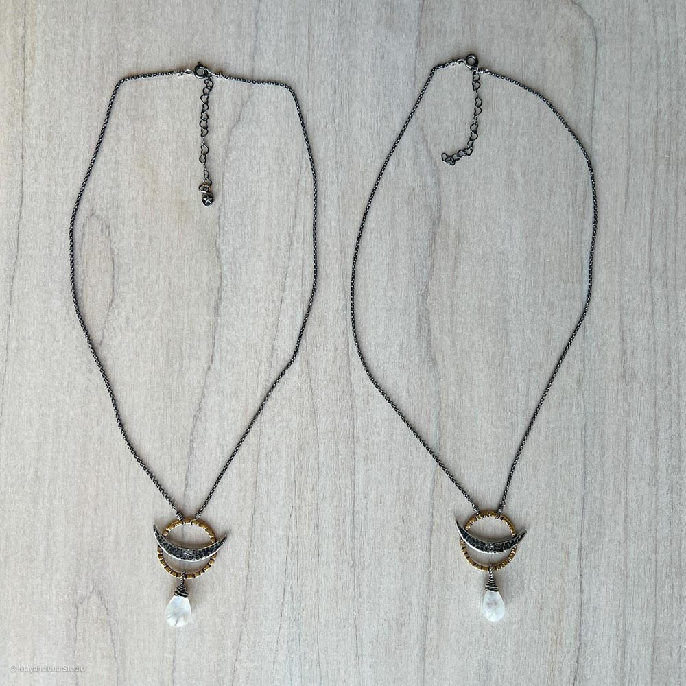 The Eclipse - Moonstone Brass and Sterling Silver Necklace