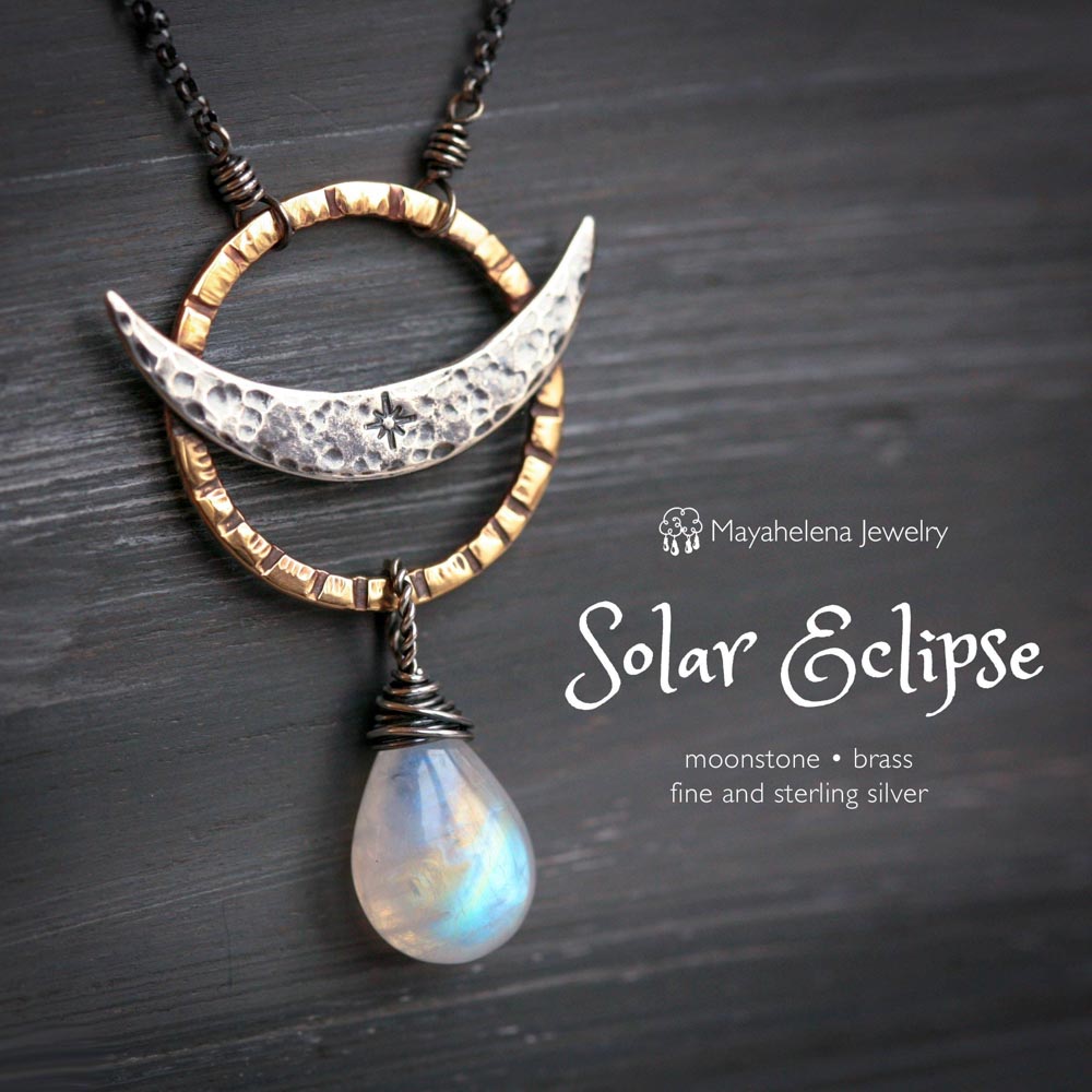 The Eclipse - Moonstone Brass and Sterling Silver Necklace