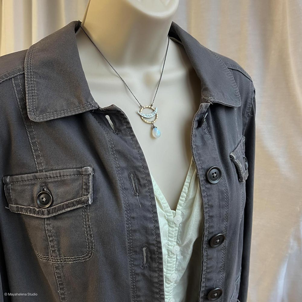 The Eclipse - Moonstone Brass and Sterling Silver Necklace