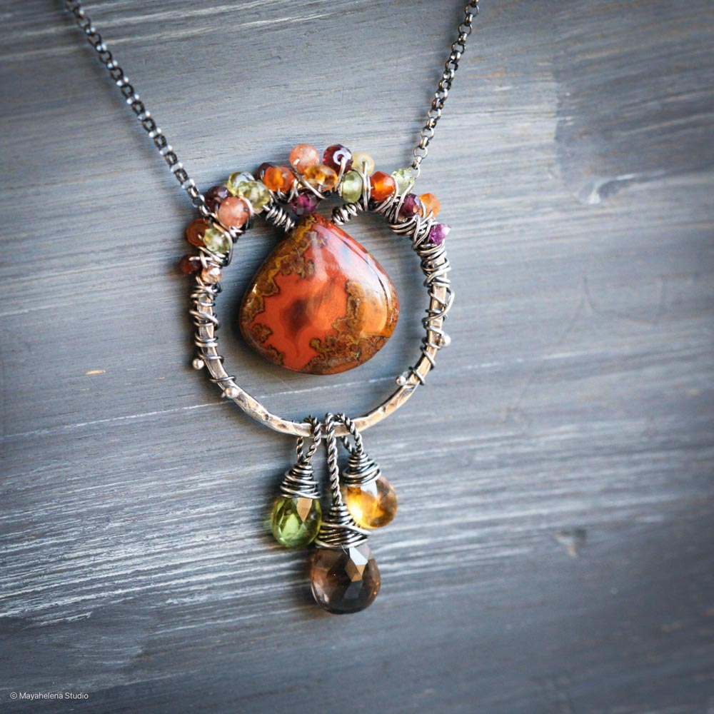 il_fullxfull.6729445115_9b2m.jpg Caldera - Seam Agate, Quartz, Peridot, Citrine Wire Wrapped Sterling Silver Necklace