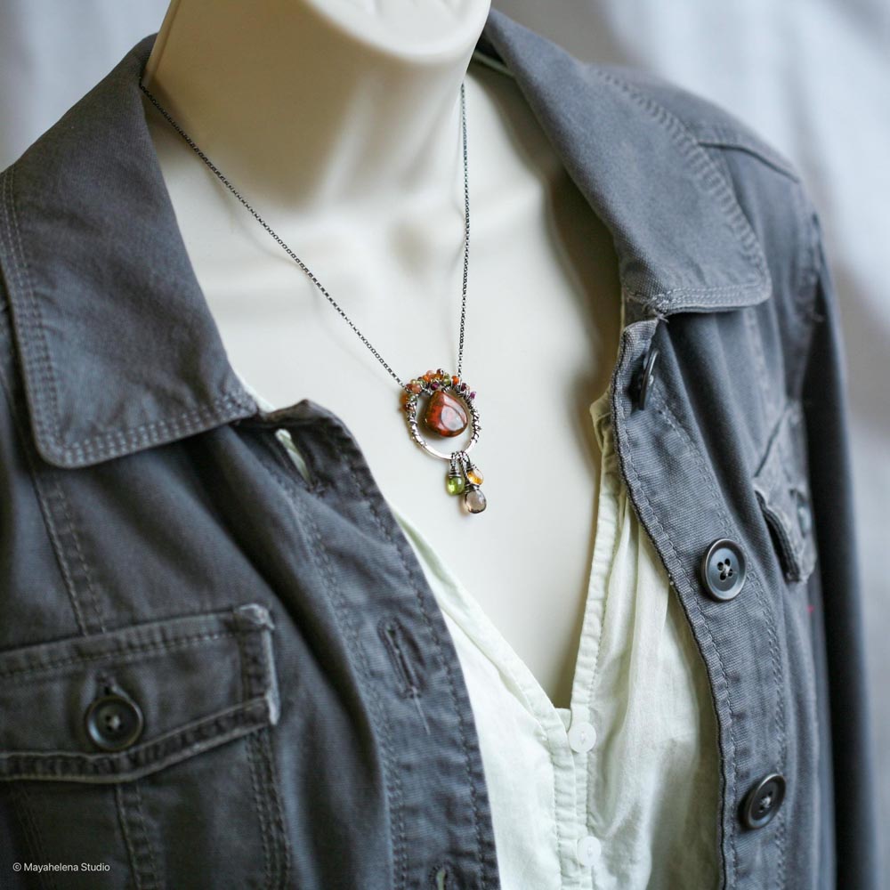 il_fullxfull.6729445123_jx8s.jpg Caldera - Seam Agate, Quartz, Peridot, Citrine Wire Wrapped Sterling Silver Necklace