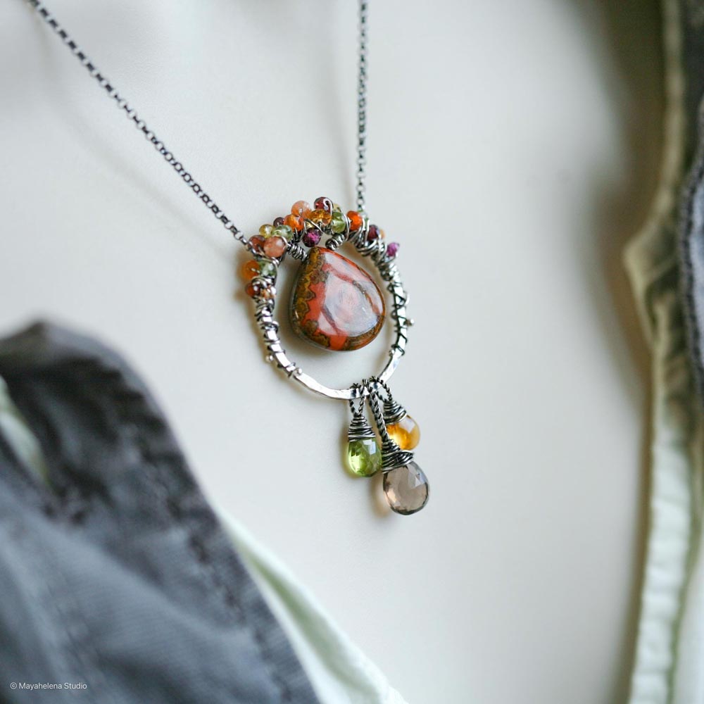il_fullxfull.6729445125_a5q4.jpg Caldera - Seam Agate, Quartz, Peridot, Citrine Wire Wrapped Sterling Silver Necklace