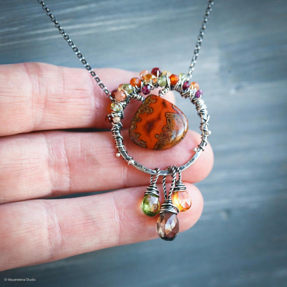il_fullxfull.6729445127_cs20.jpg Caldera - Seam Agate, Quartz, Peridot, Citrine Wire Wrapped Sterling Silver Necklace