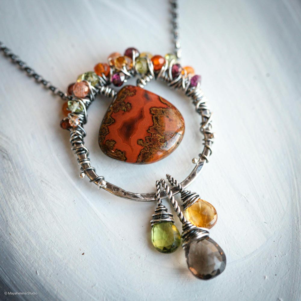 il_fullxfull.6729445129_a0hm.jpg Caldera - Seam Agate, Quartz, Peridot, Citrine Wire Wrapped Sterling Silver Necklace