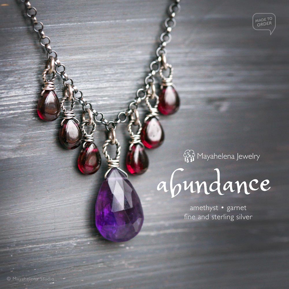 Abundance - Amethyst and Garnet Oxidized Sterling Silver Necklace