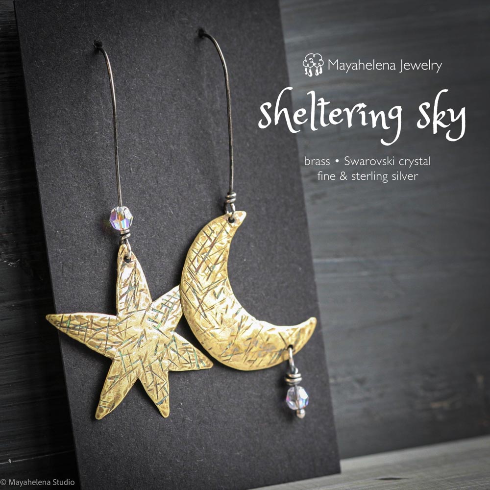 Sheltering Sky - Fun Mismatched Brass & Swarovski Crystal Earrings
