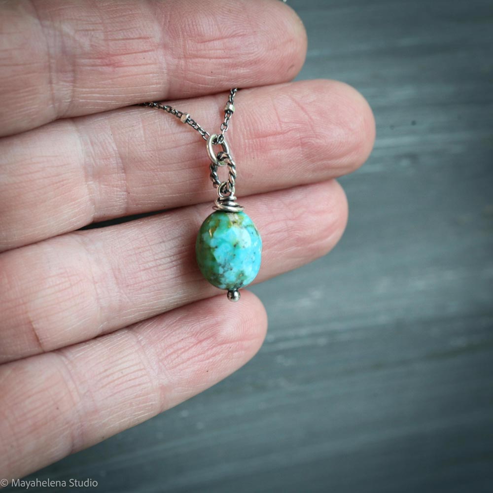 Ancient Flow - Arizona Turquoise Wire Wrapped Sterling Silver Necklace
