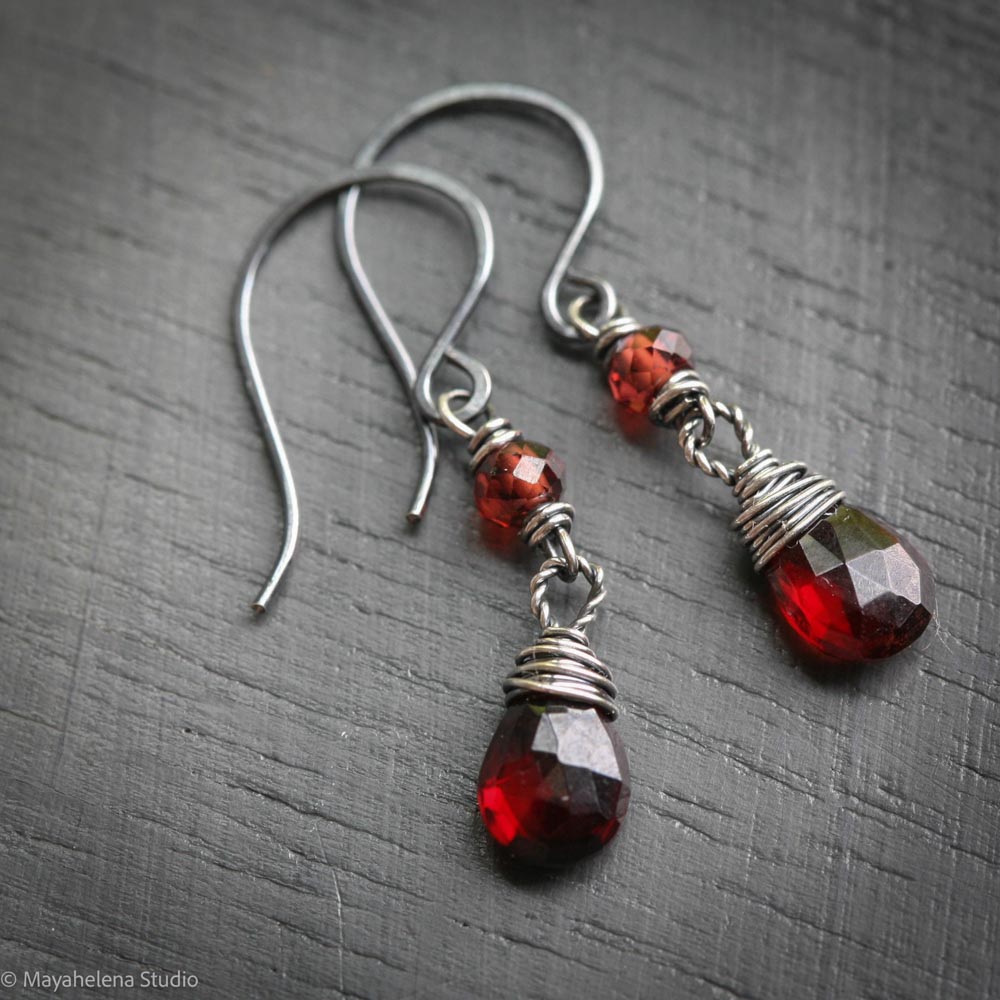 Dot the I - Garnet Sterling Silver Earrings