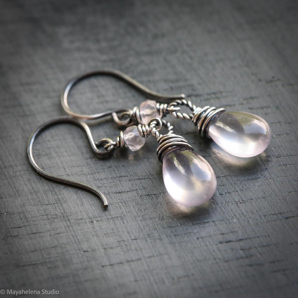 Dot the I - Rose Quartz Sterling Silver Earrings