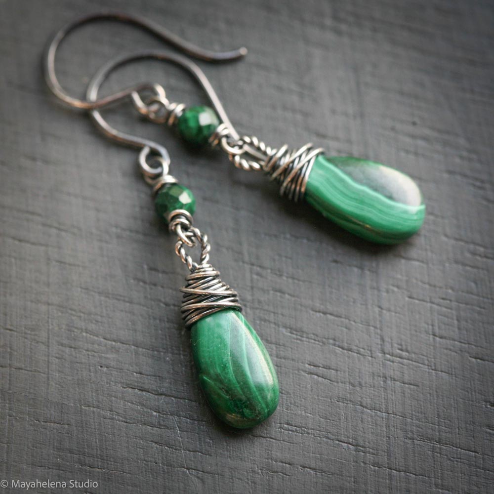 Dot the I - Malachite Sterling Silver Earrings