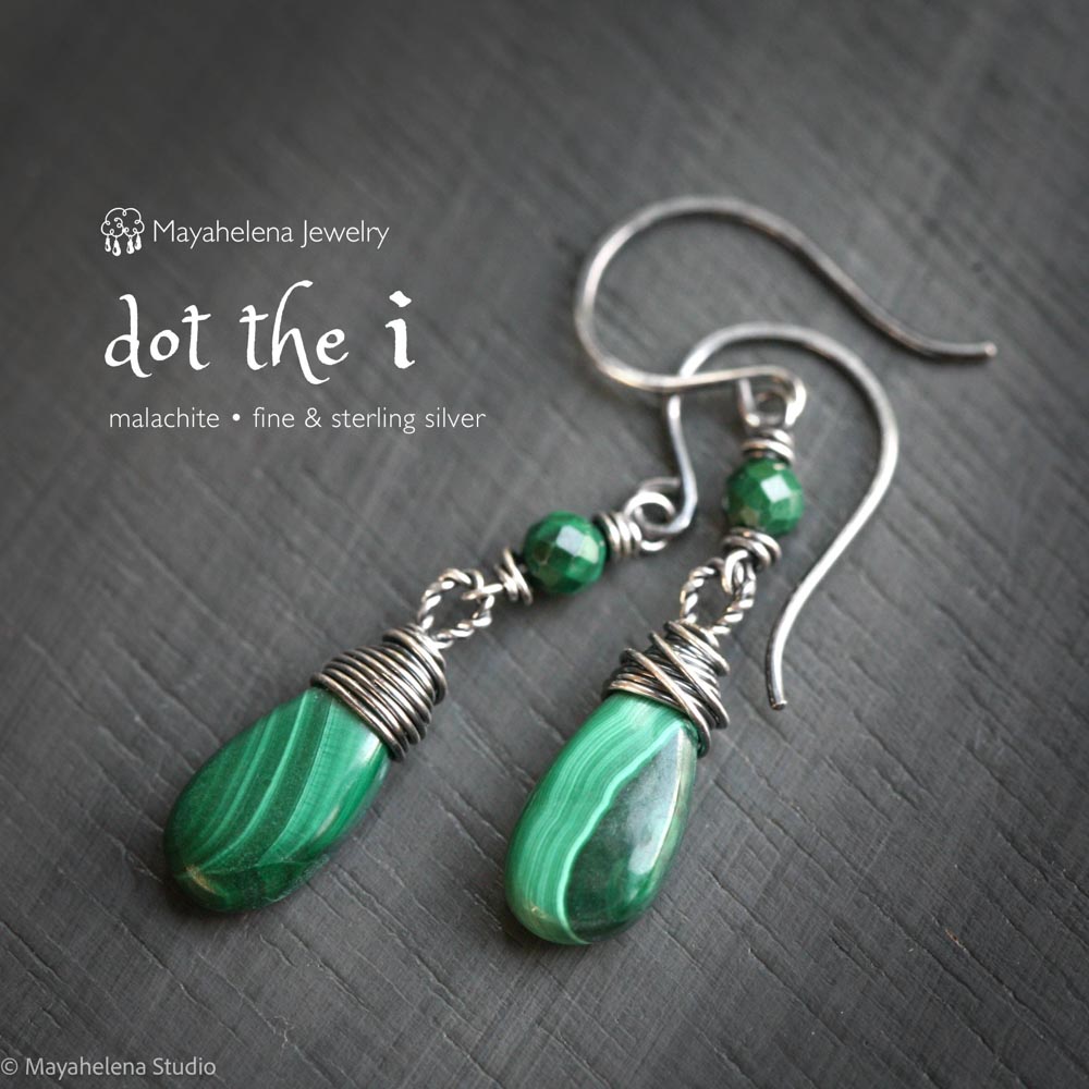 Dot the I - Malachite Sterling Silver Earrings