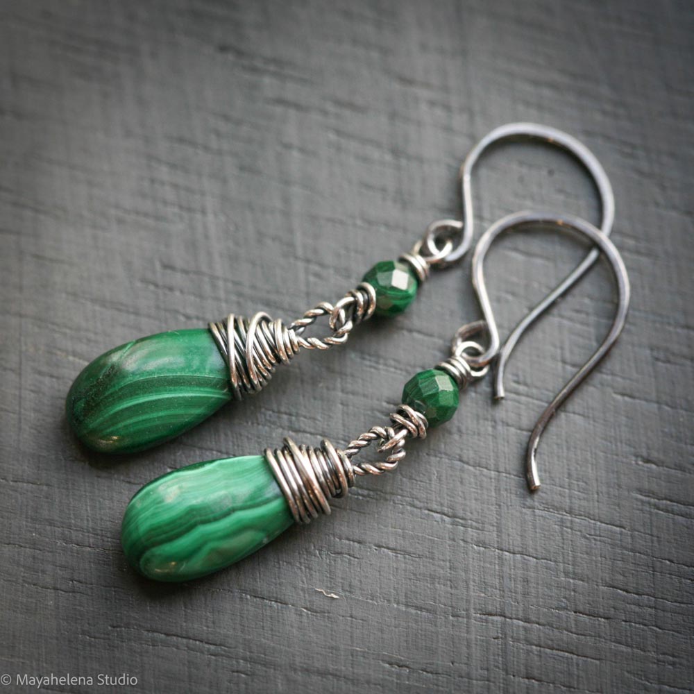 Dot the I - Malachite Sterling Silver Earrings