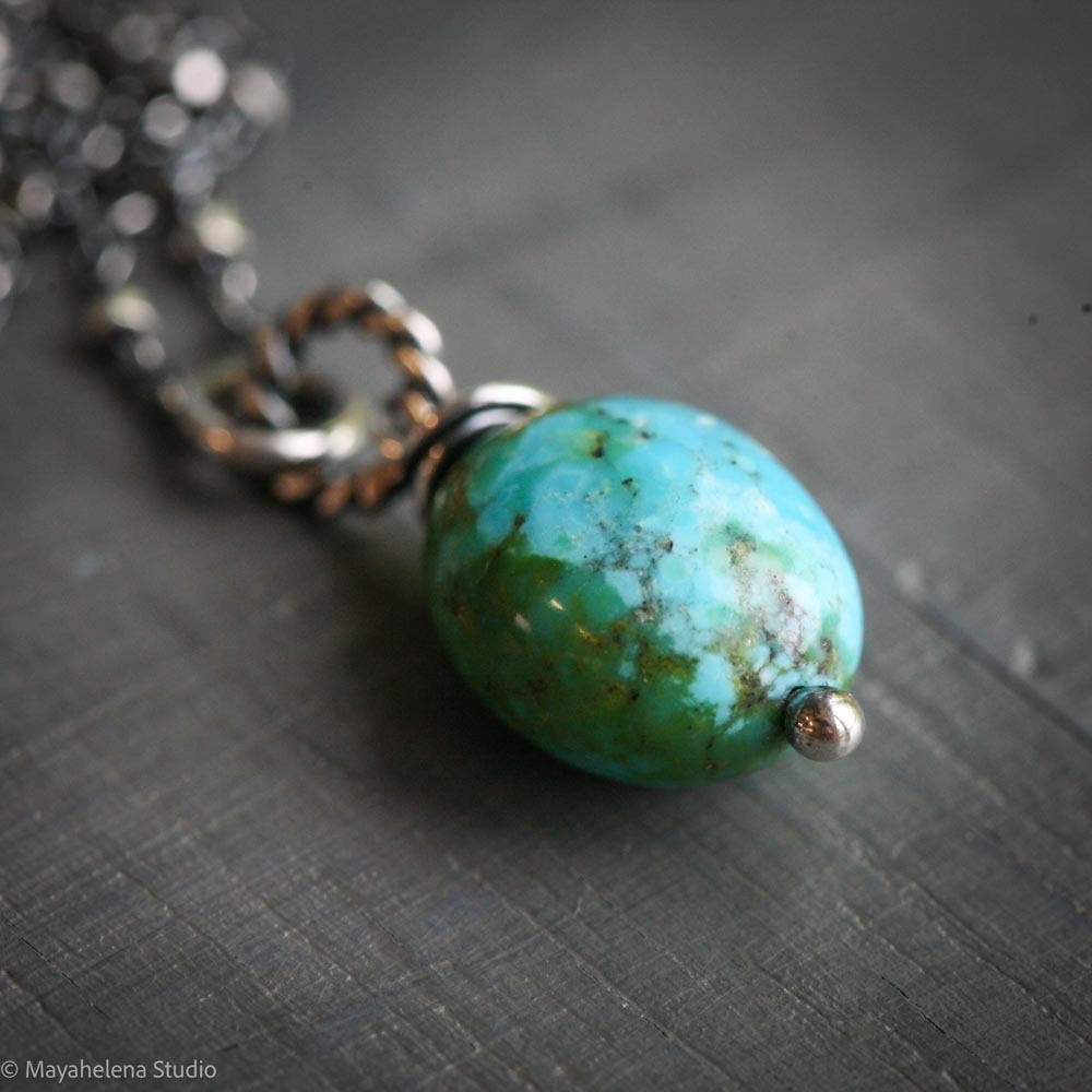 Ancient Flow - Arizona Turquoise Wire Wrapped Sterling Silver Necklace