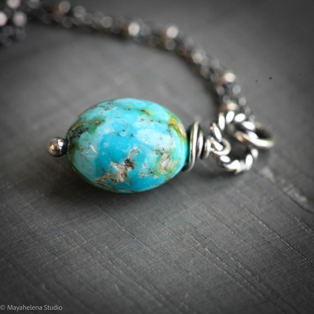 Ancient Flow - Arizona Turquoise Wire Wrapped Sterling Silver Necklace