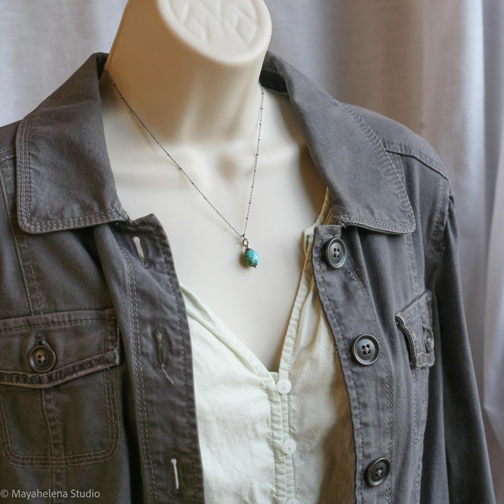 Ancient Flow - Arizona Turquoise Wire Wrapped Sterling Silver Necklace