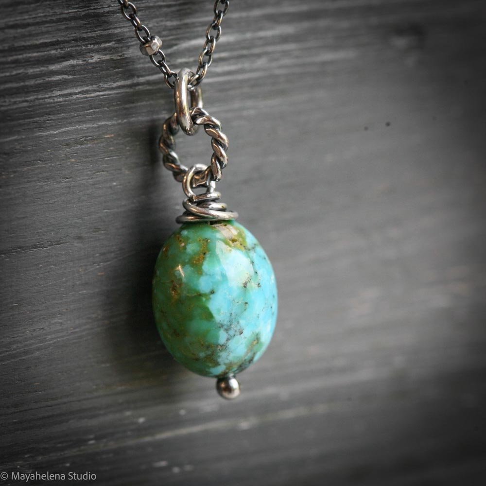 Ancient Flow - Arizona Turquoise Wire Wrapped Sterling Silver Necklace