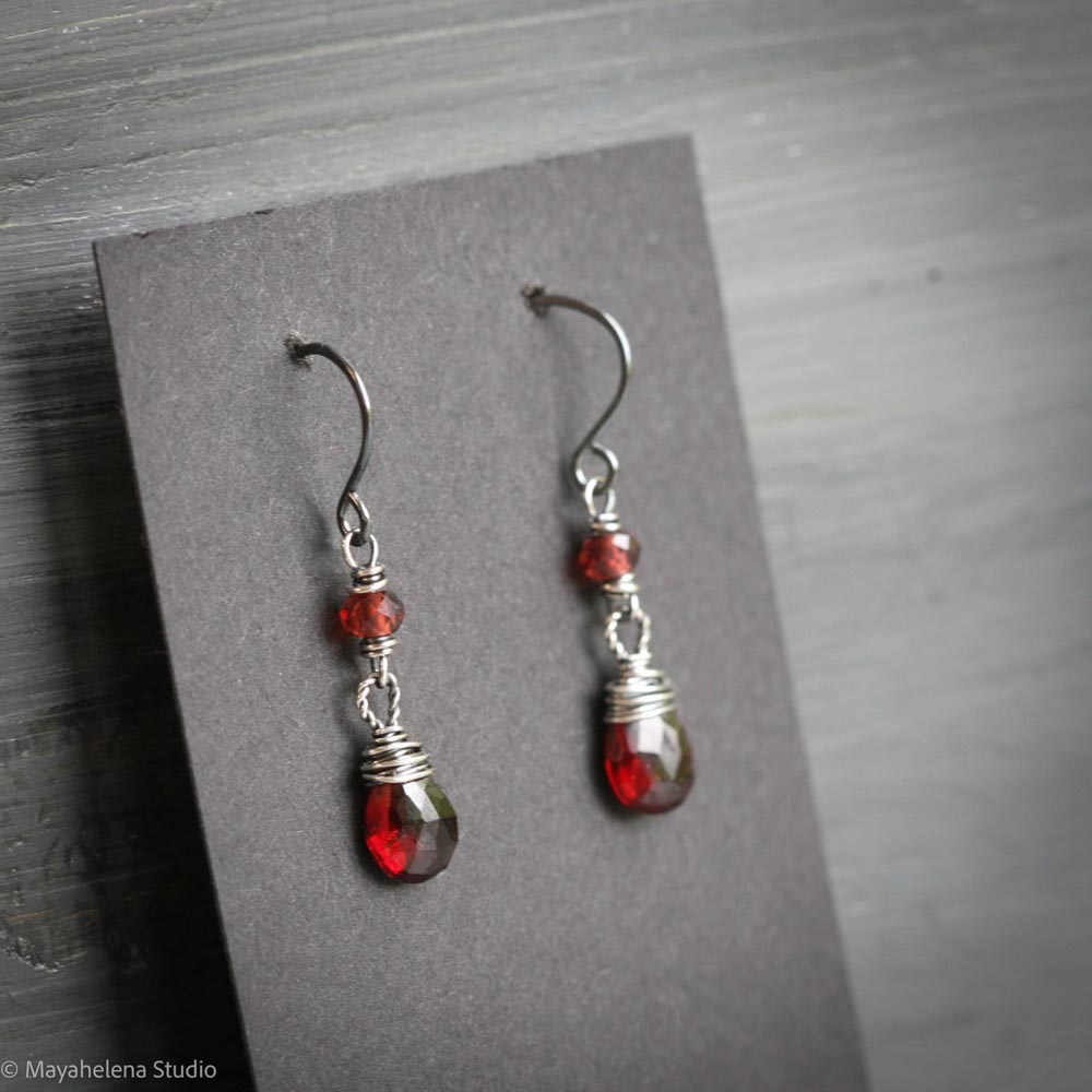 Dot the I - Garnet Sterling Silver Earrings