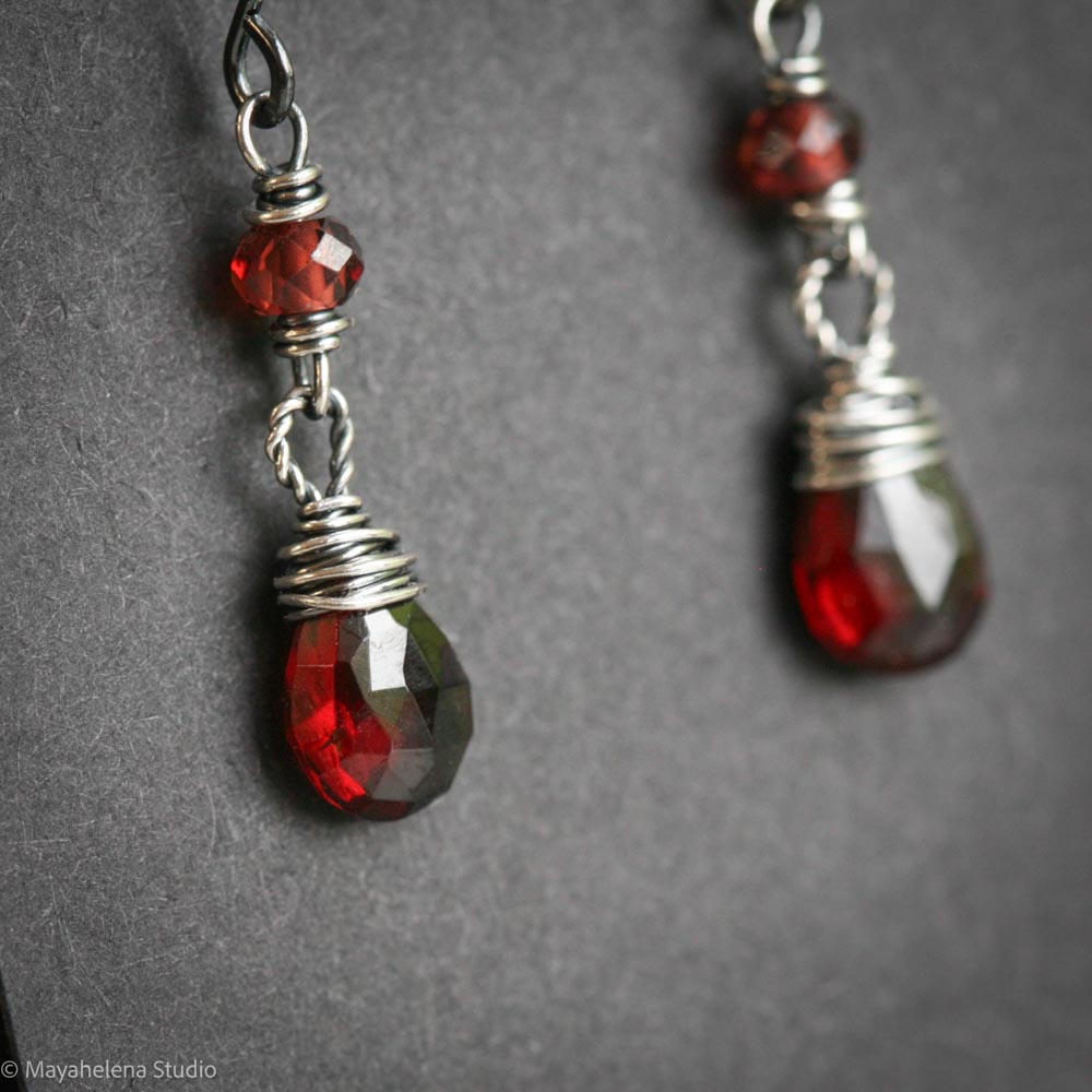 Dot the I - Garnet Sterling Silver Earrings