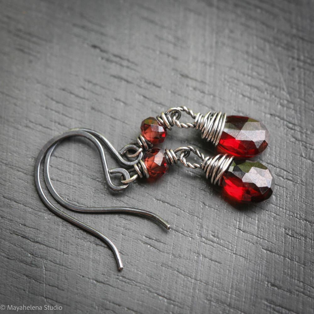 Dot the I - Garnet Sterling Silver Earrings