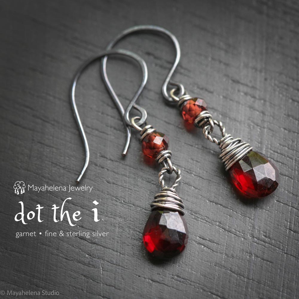 Dot the I - Garnet Sterling Silver Earrings