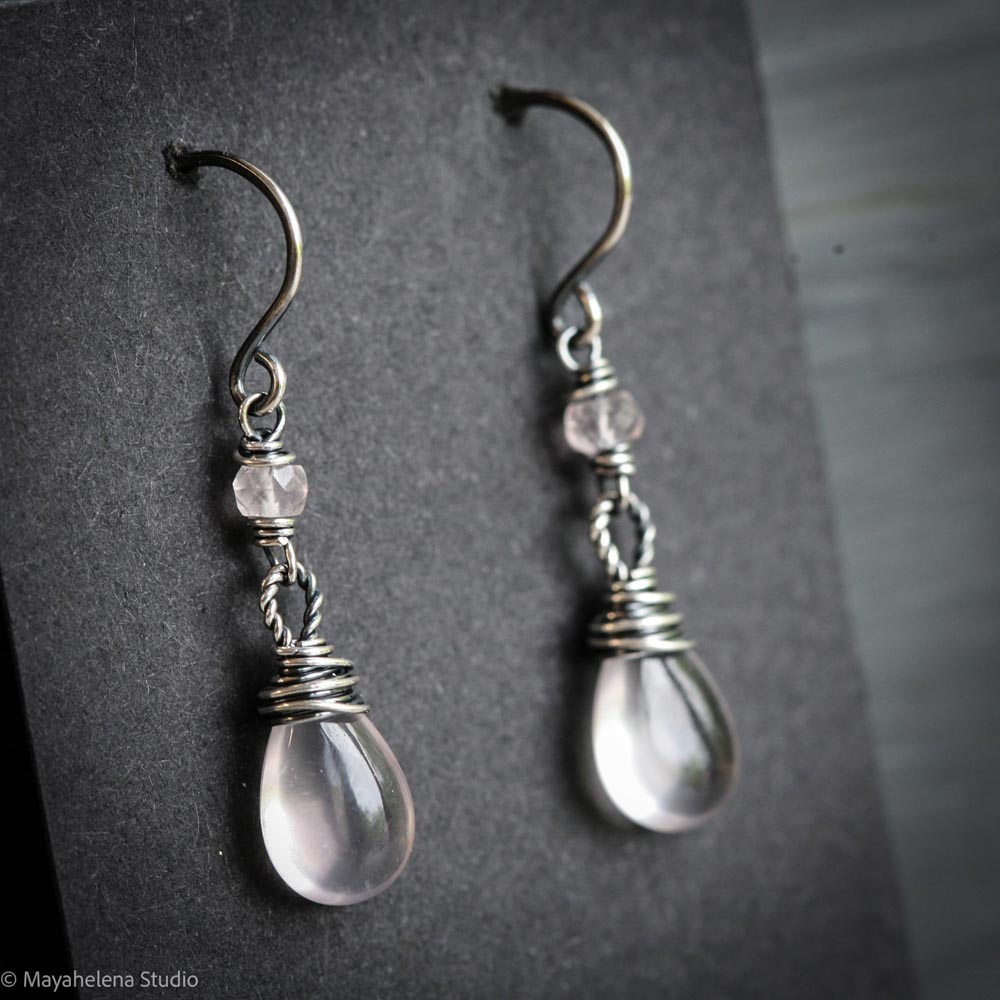 Dot the I - Rose Quartz Sterling Silver Earrings