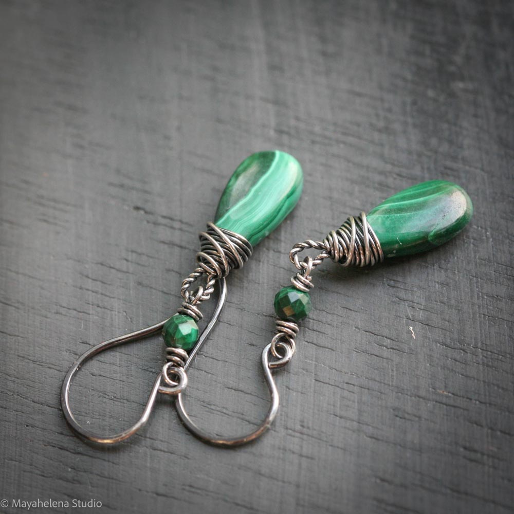 Dot the I - Malachite Sterling Silver Earrings