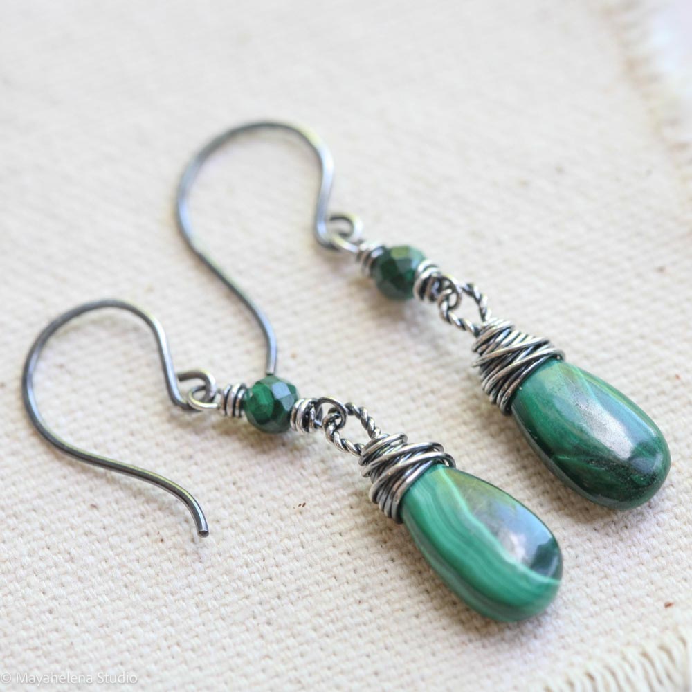 Dot the I - Malachite Sterling Silver Earrings