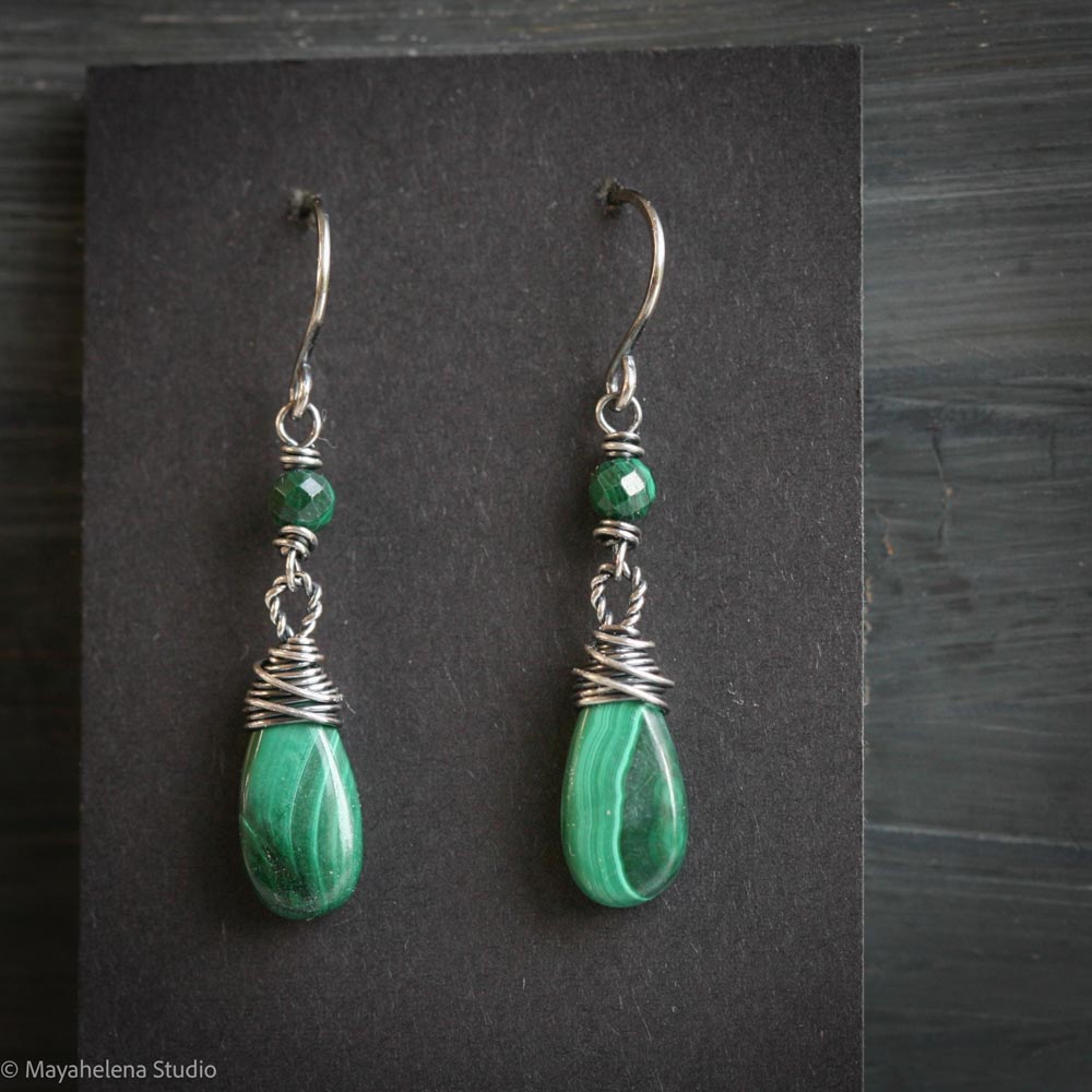 Dot the I - Malachite Sterling Silver Earrings
