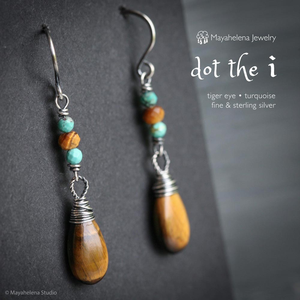 Dot the I - Tiger Eye and Turquoise Sterling Silver Earrings