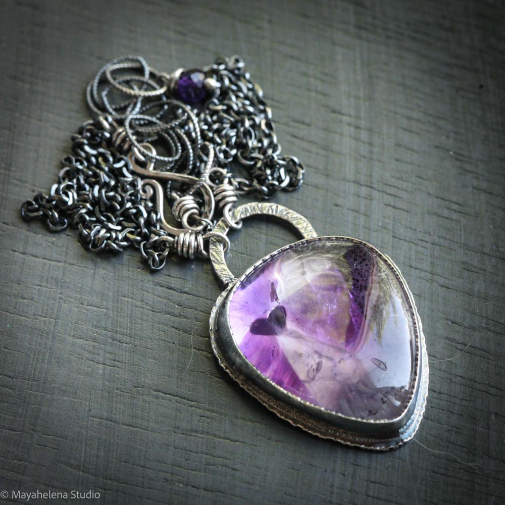 I Carry Your Heart in Mine - Trapiche Amethyst Sterling Silver Necklace Pendant Valentine Gift