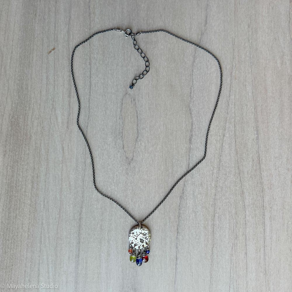 Written in Stars - Virgo - Zodiac Seal Sapphire Peridot Garnet Sterling Silver Necklace