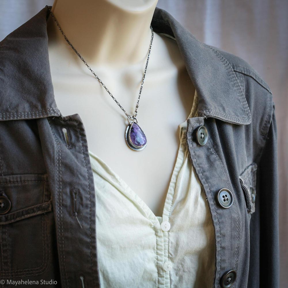 Miles to Go - Charoite Sterling Silver Necklace Pendant