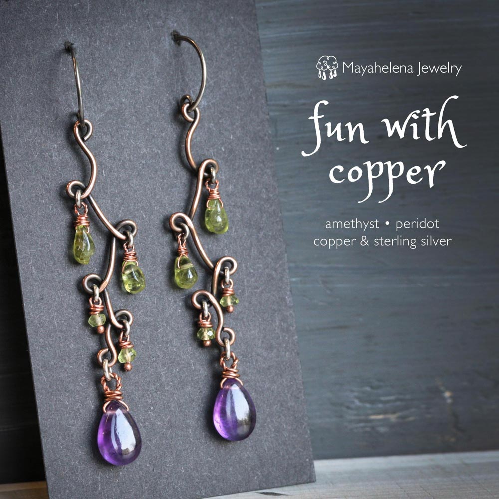 Fun with Copper - Amethyst and Peridot Copper Sterling Silver Earrings