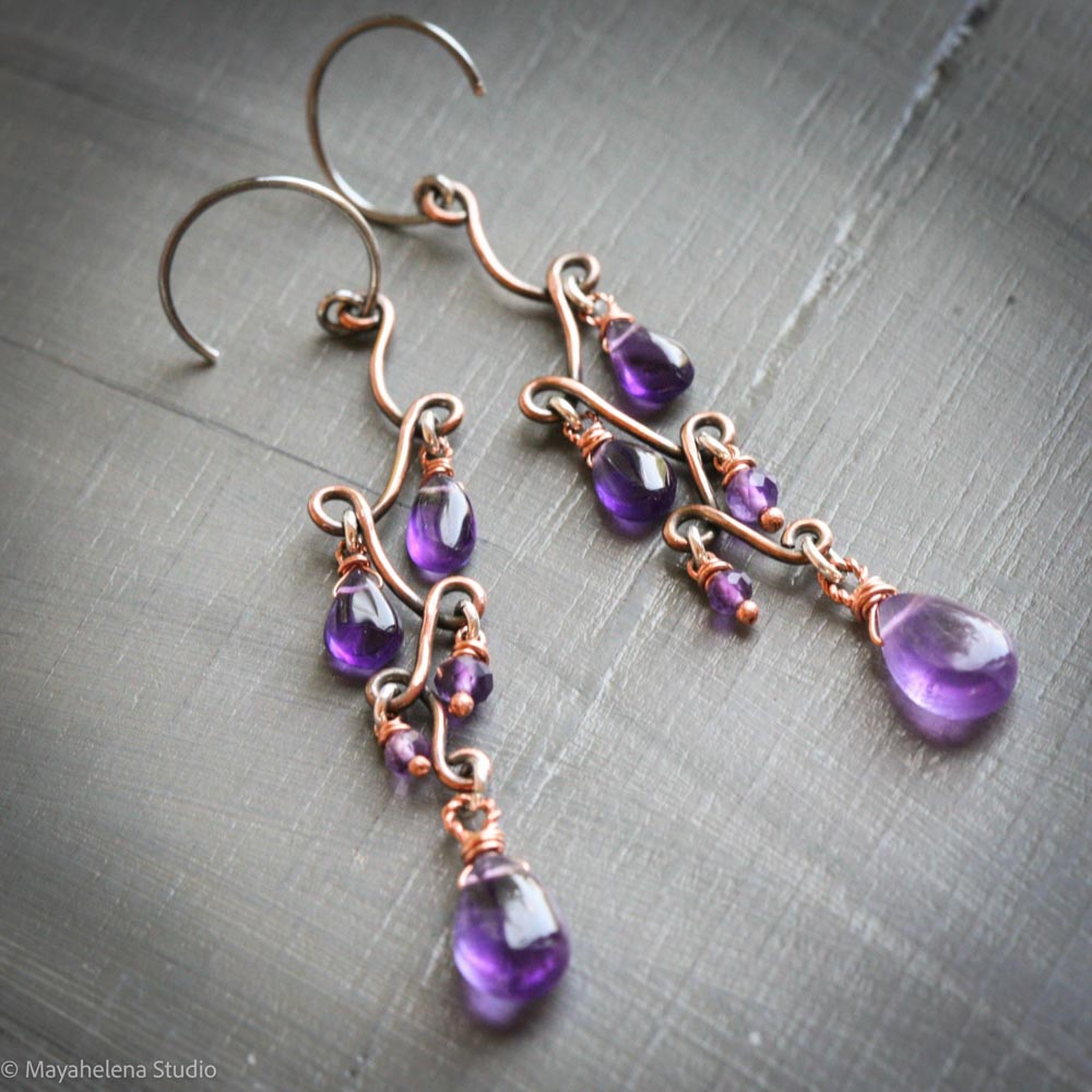 Fun with Copper - Amethyst Copper Sterling Silver Earrings