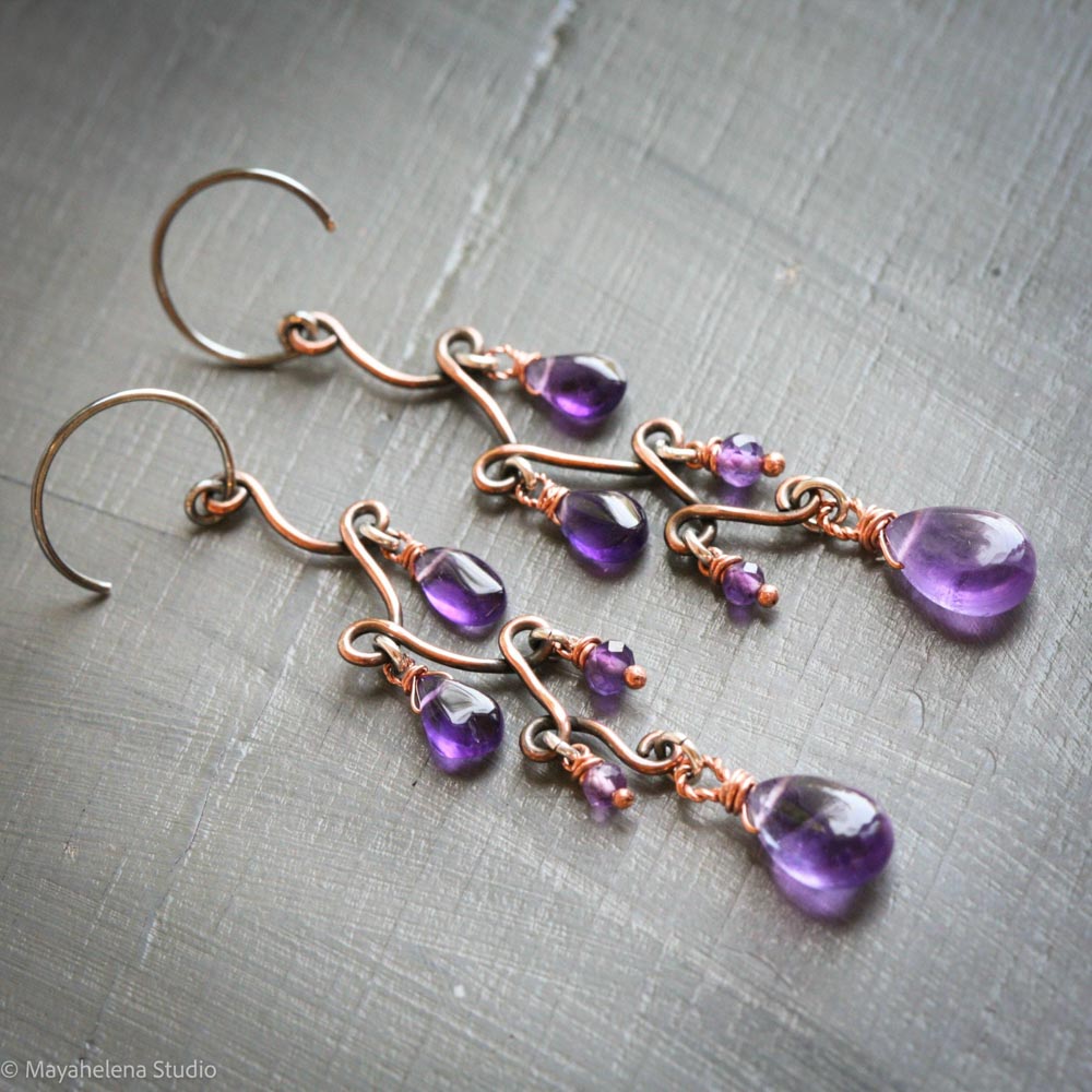 Fun with Copper - Amethyst Copper Sterling Silver Earrings