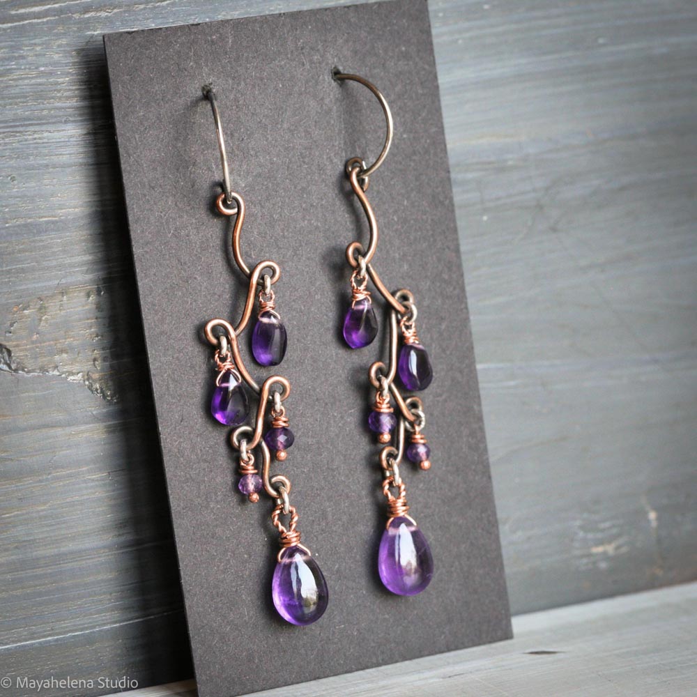 Fun with Copper - Amethyst Copper Sterling Silver Earrings