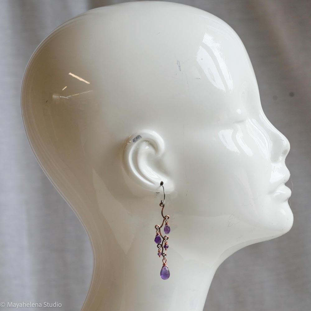 Fun with Copper - Amethyst Copper Sterling Silver Earrings