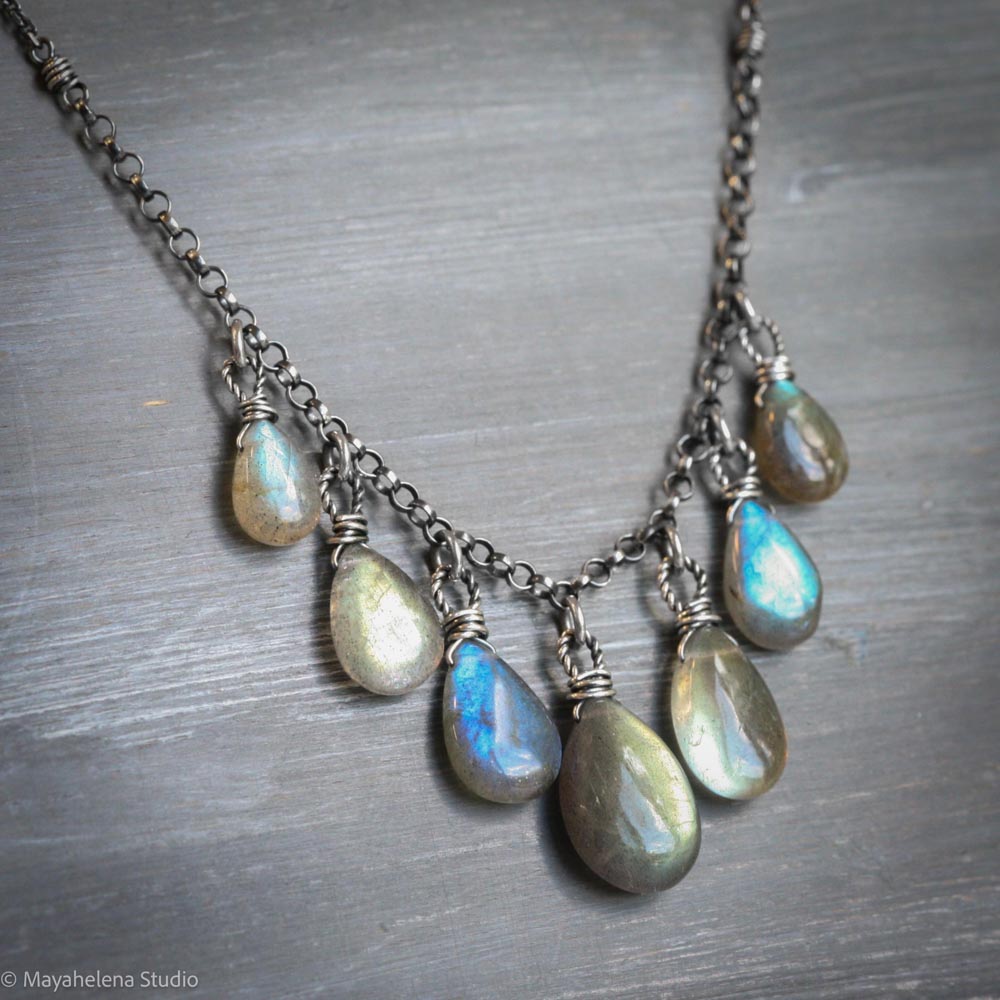 All Together Now Sterling Silver Multi Color Labradorite Necklace