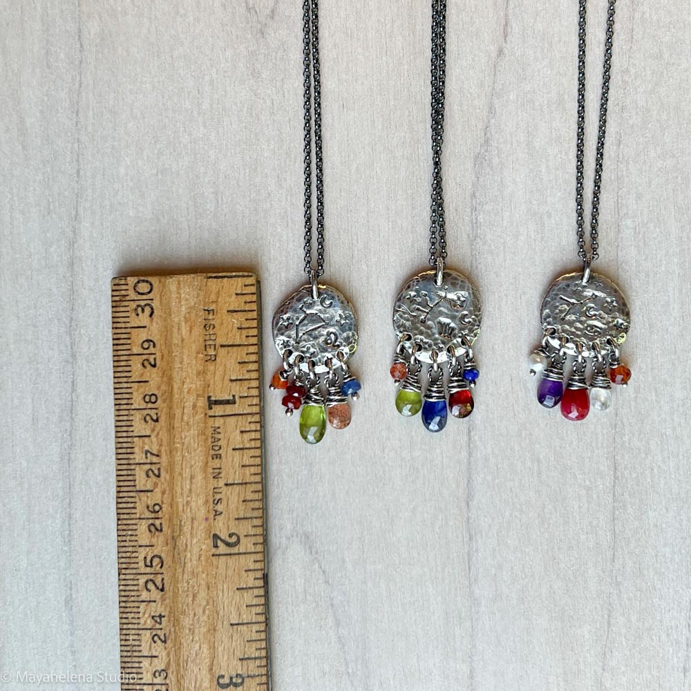 Written in Stars - Virgo - Zodiac Seal Sapphire Peridot Garnet Sterling Silver Necklace