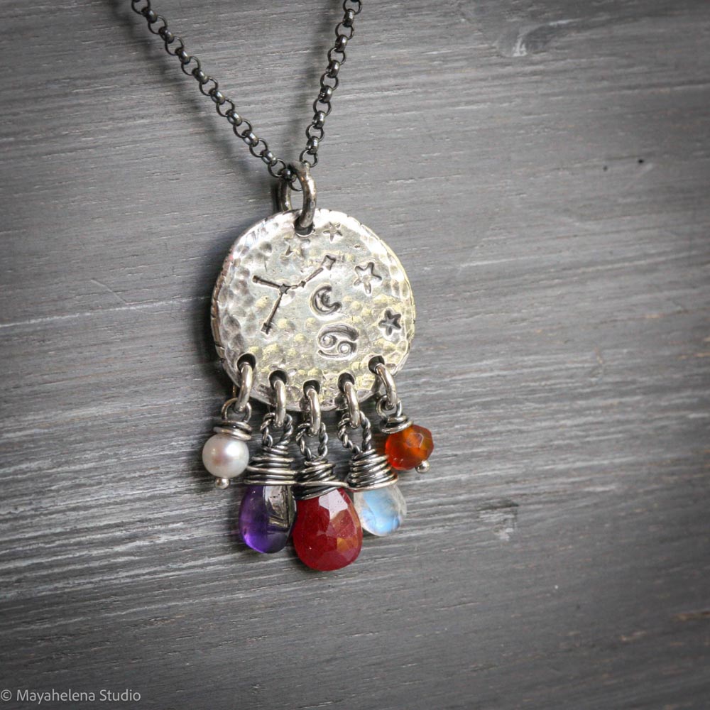 il_fullxfull.7158386612_4lfd.jpg Written in Stars - Crab - Zodiac Seal Sapphire Peridot Garnet Sterling Silver Necklace