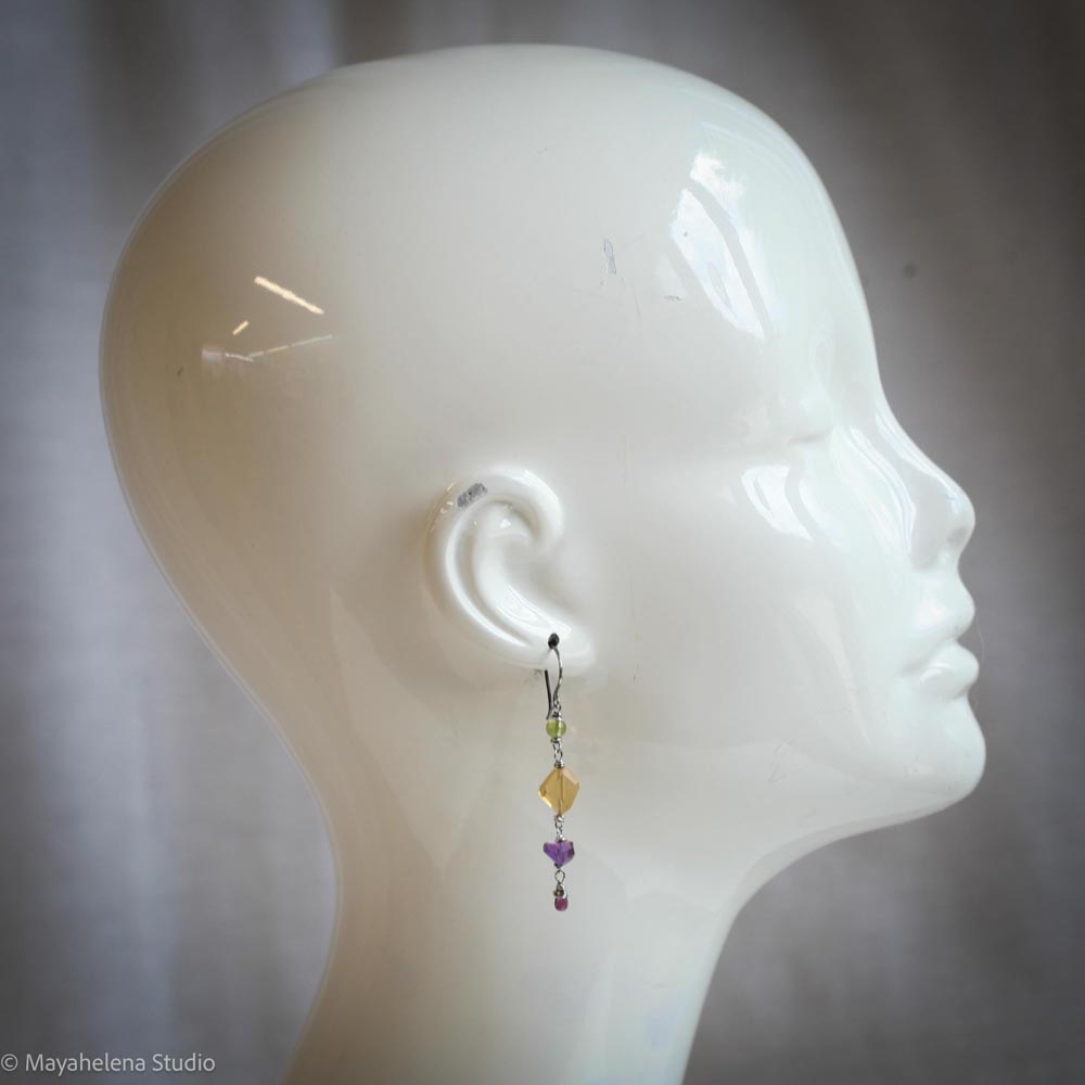 Crystal Medley - Peridot Citrine Amethyst Garnet Sterling Silver Earrings