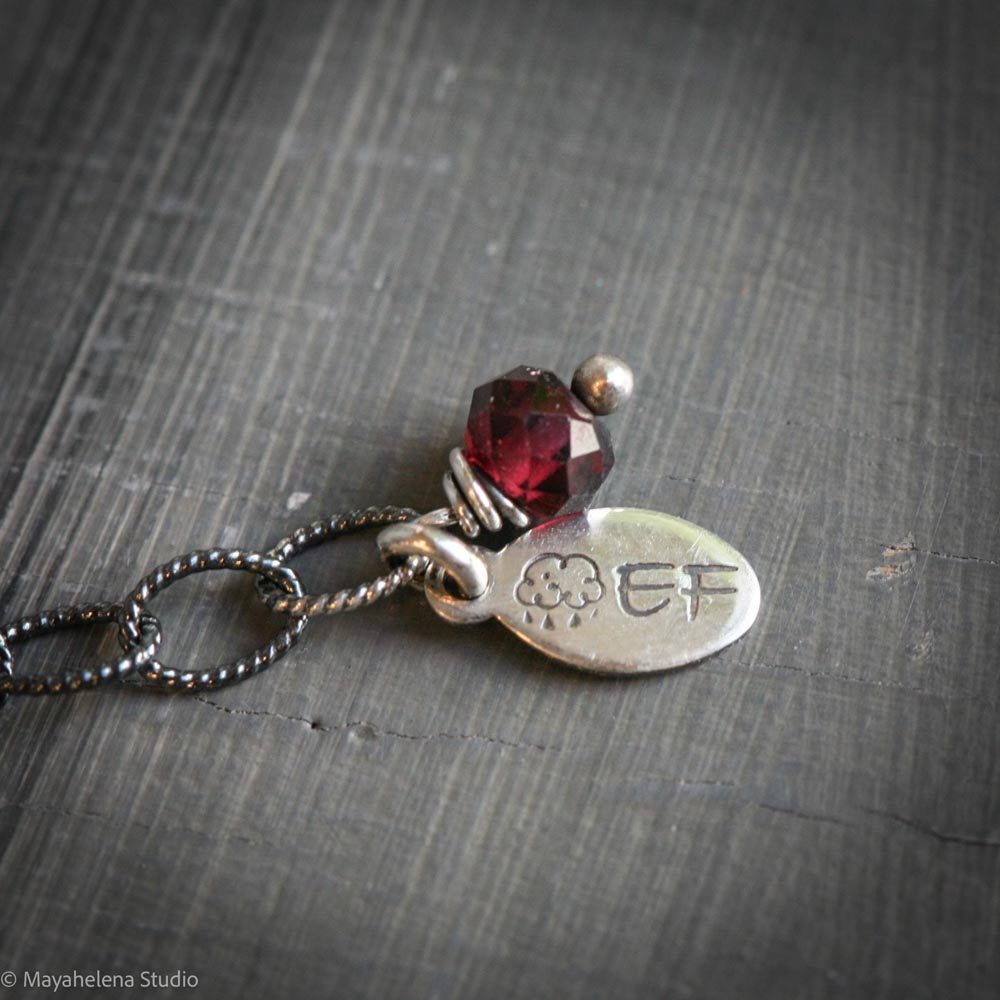 Blood Moon - Moonstone Garnet Wire Wrapped Sterling Necklace
