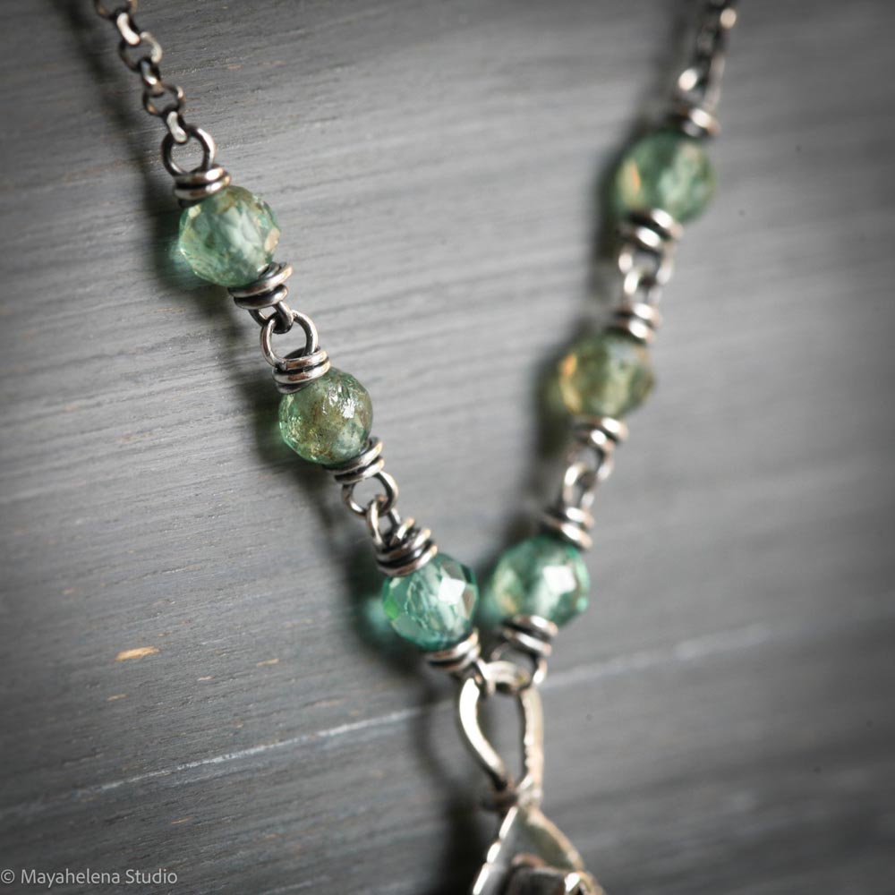 Tranquility Lepidolite with Moonstone & Green Apatite Sterling Silver Necklace Pendant