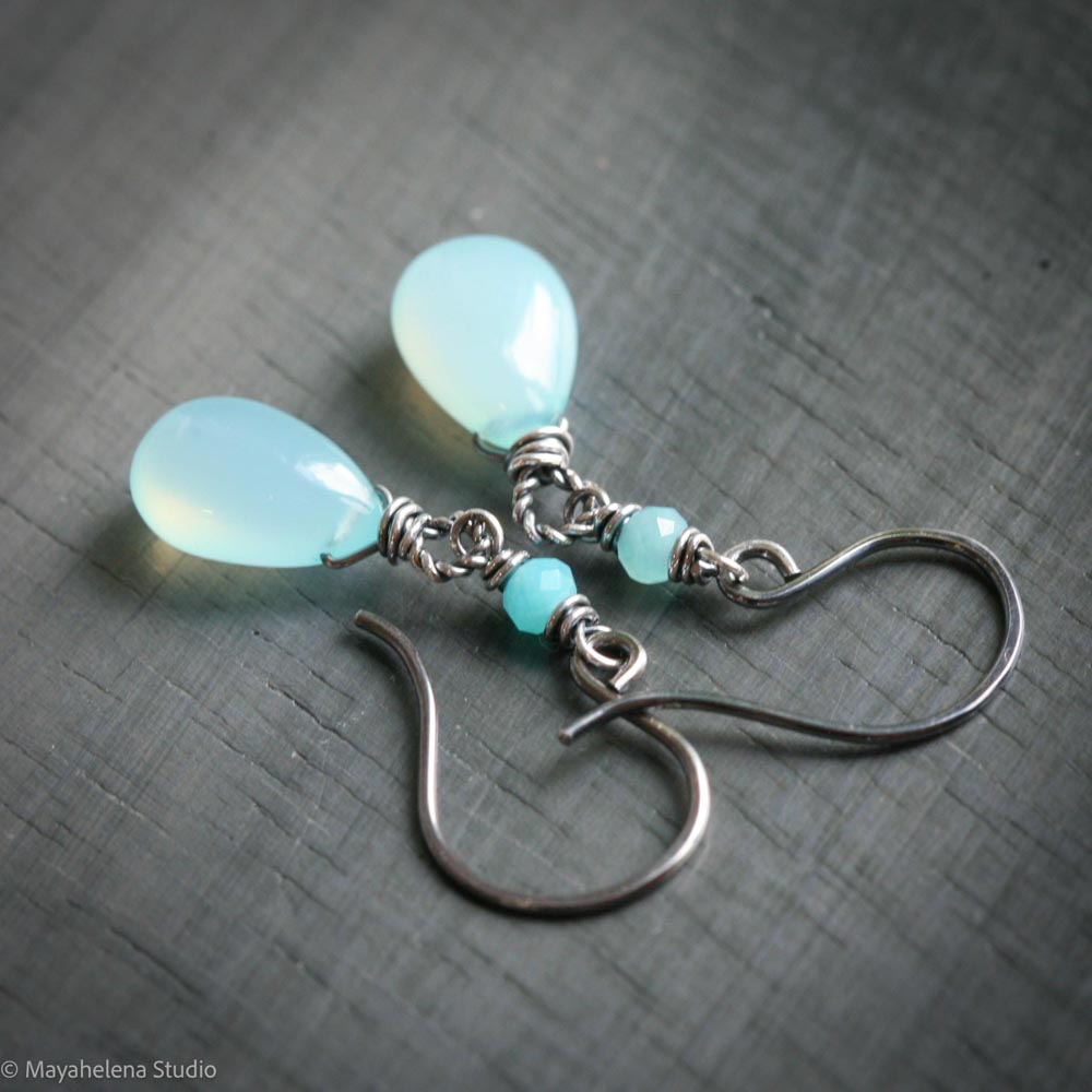 il_fullxfull.7176306348_1hgx.jpg Dot the I - Aqua Chalcedony Sterling Silver Earrings